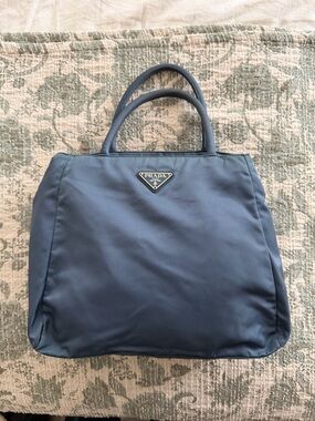 100% Authentic Prada Denim Blue Nylon Tote Bag